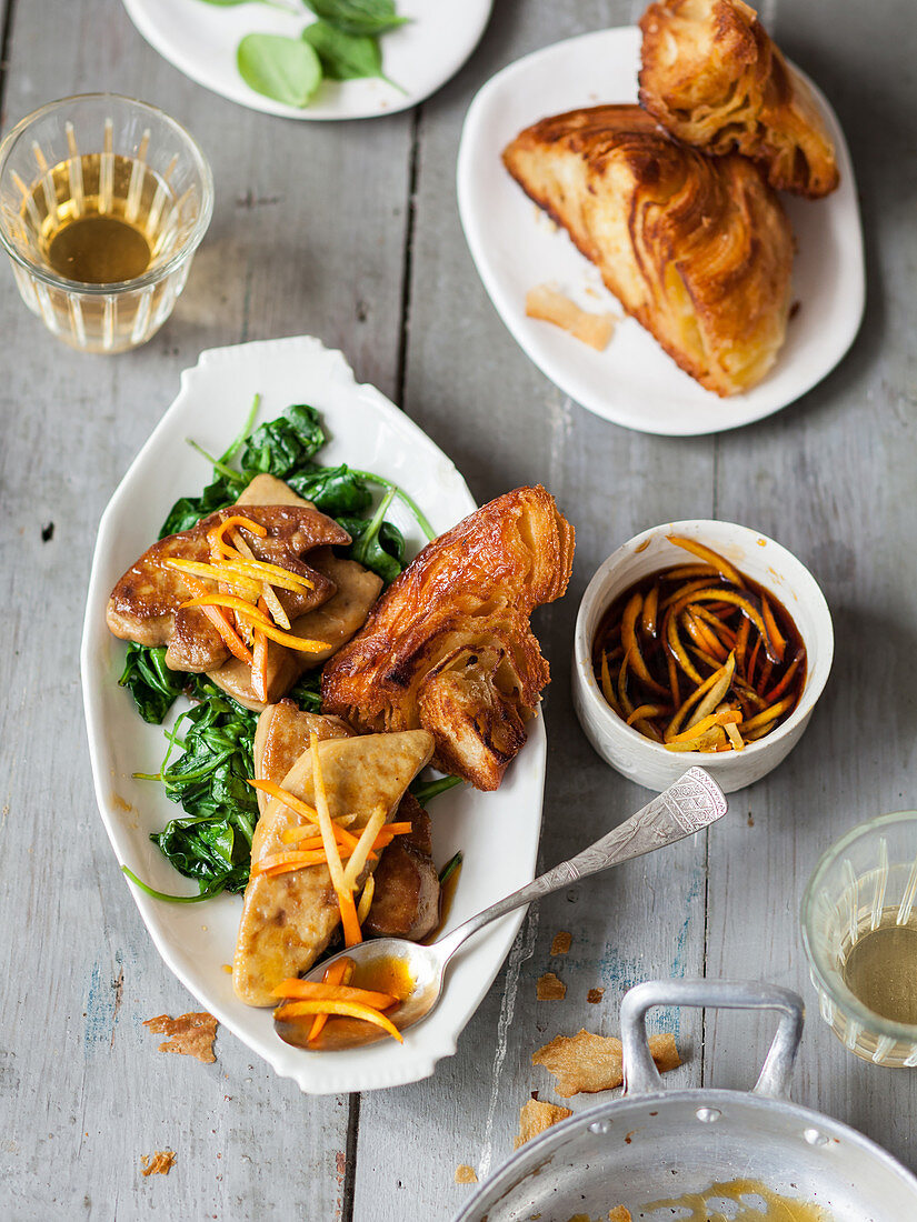 Kouign amann (Breton butter cake) with foie gras