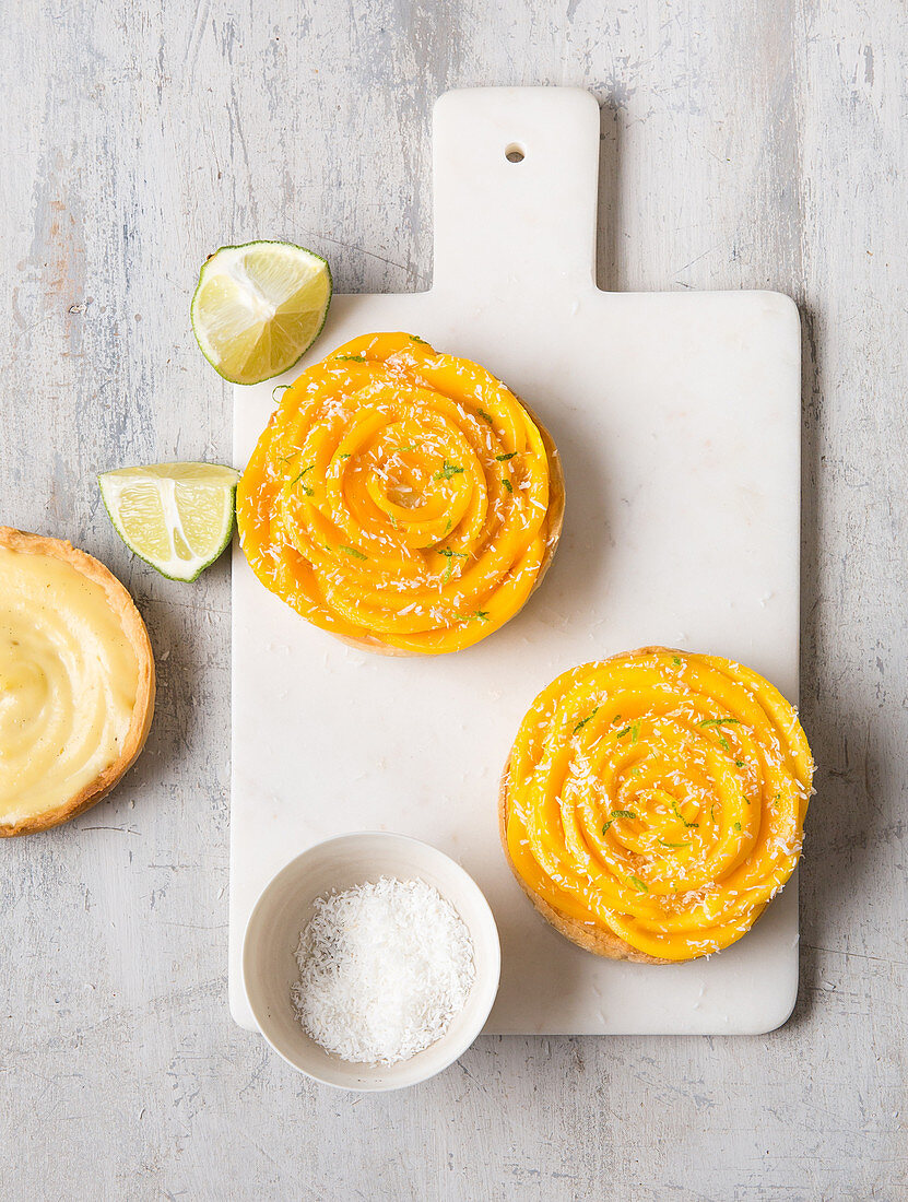 Mango and lime tartlets