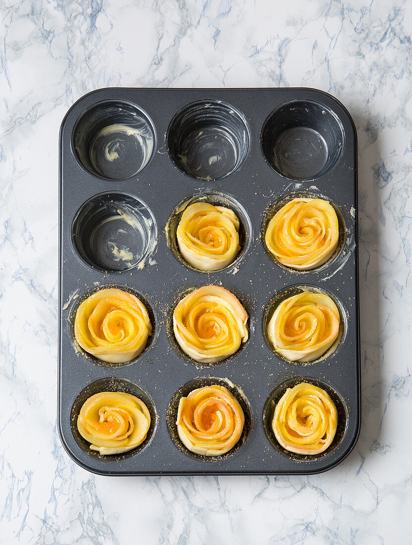 Apple roses in a muffin tin
