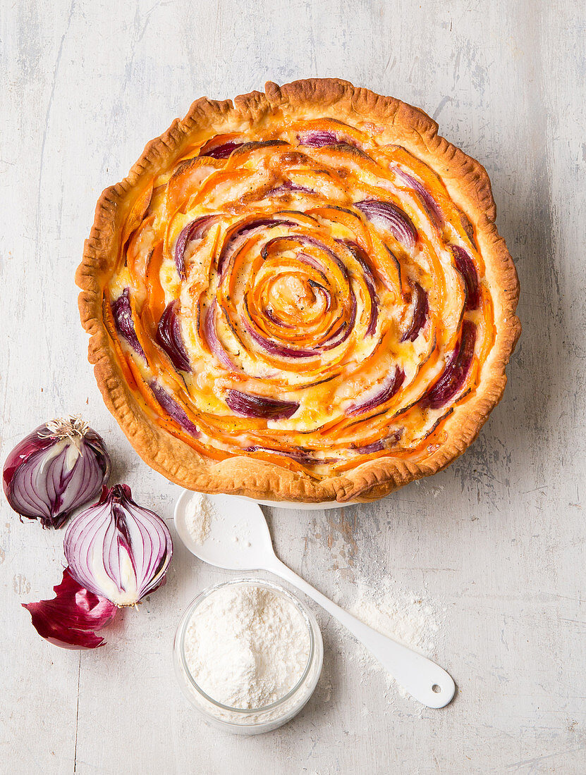 Sweet potato tart with red onions