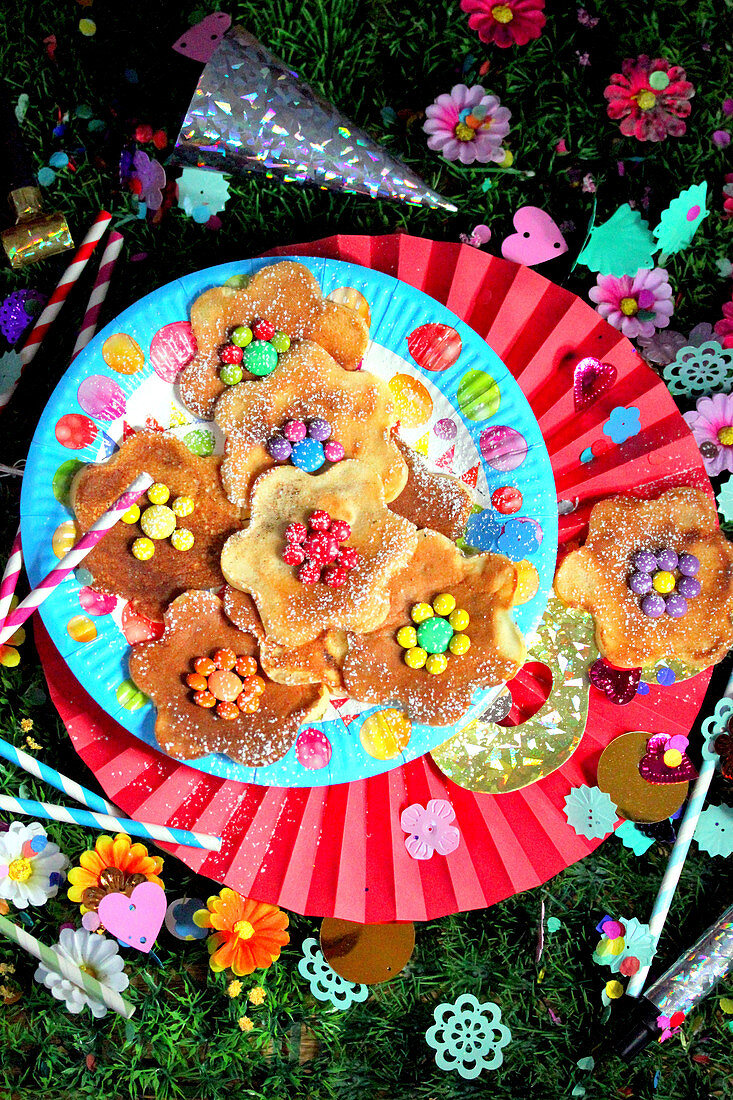 Gaufres (waffles, France) in the shape of flowers for a carnival cake