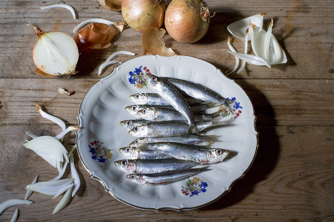 Fresh sardines on a plate