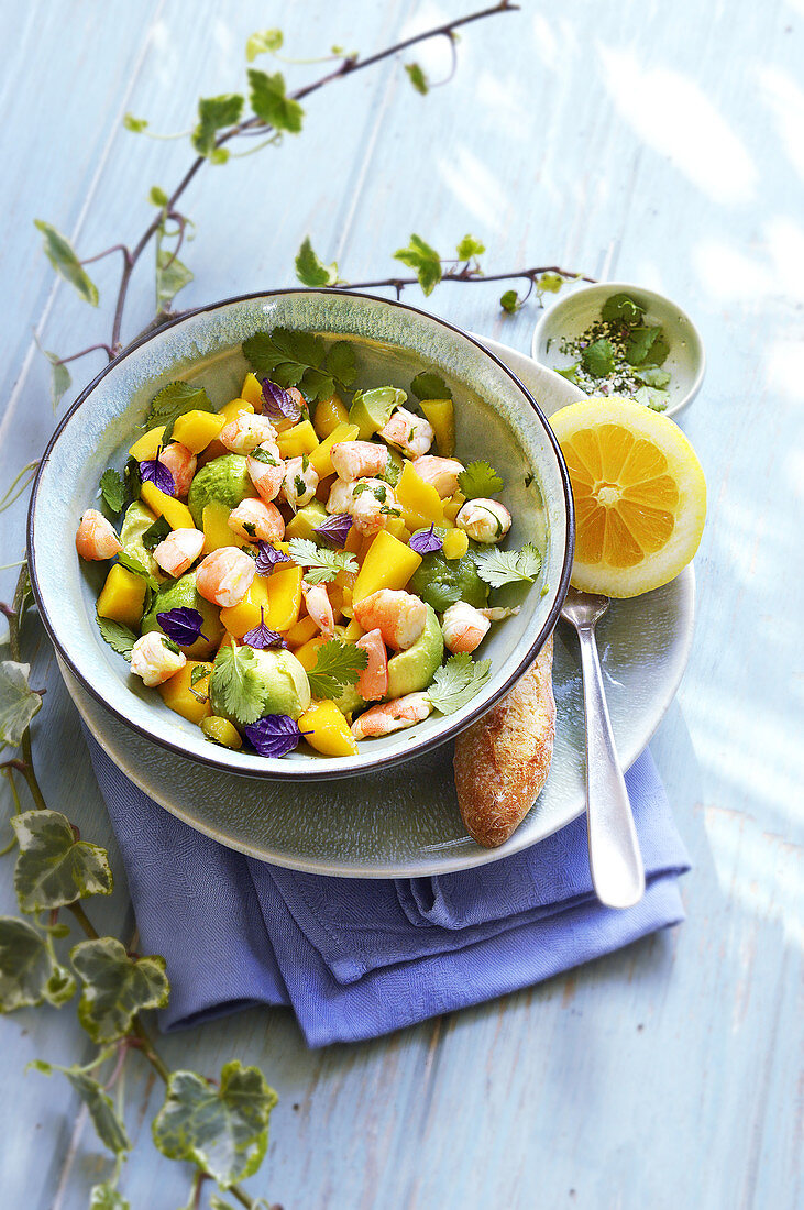 Garnelensalat mit Avocado, Mango und Koriander