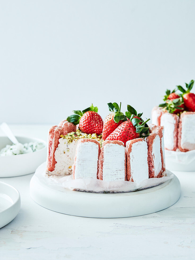 Strawberry and pistachio charlotte