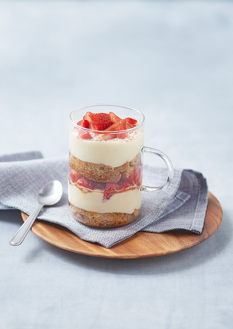 Strawberry trifle in a glass cup