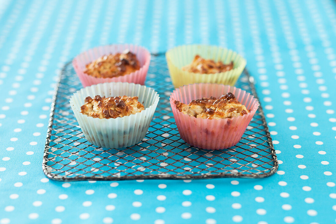 Muesli muffins with dried fruit in paper cases