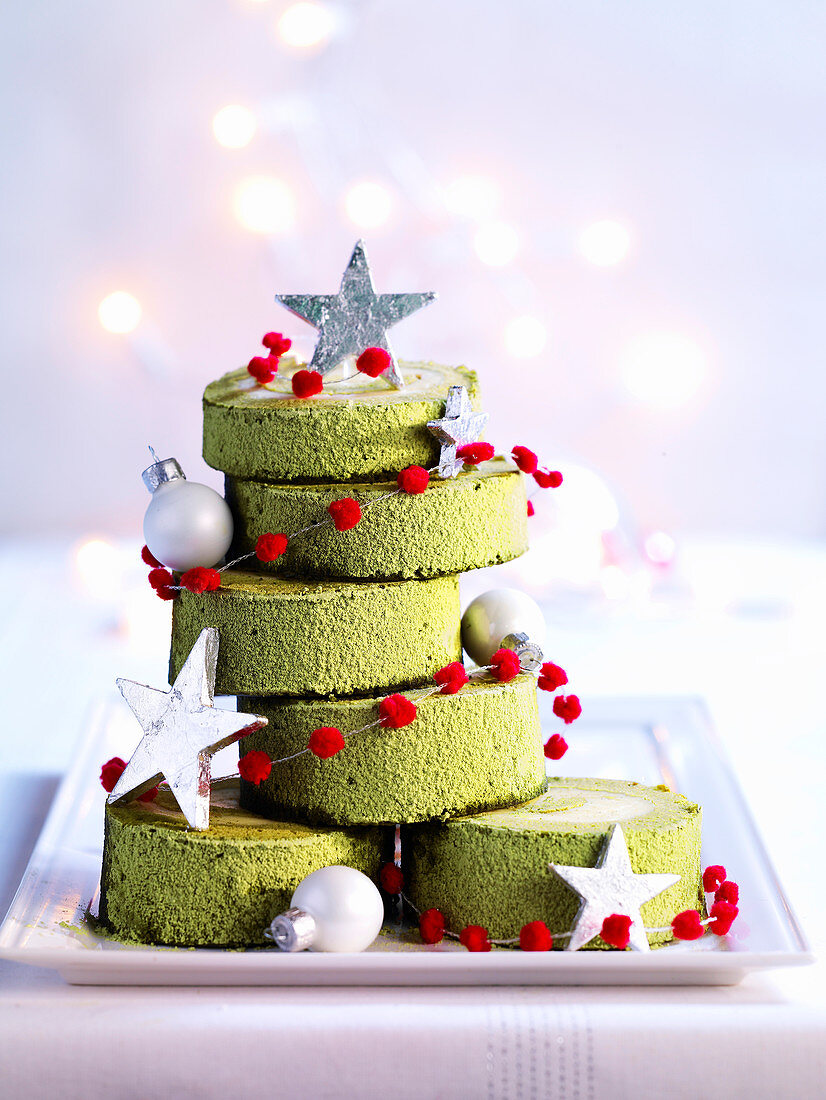 Weihnachtliche grüne Matcha-Tee-Küchlein