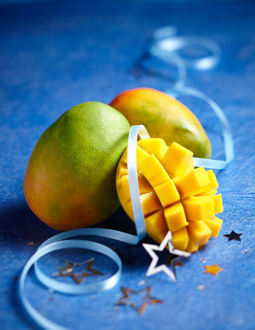 Fresh mangoes decorated for Christmas