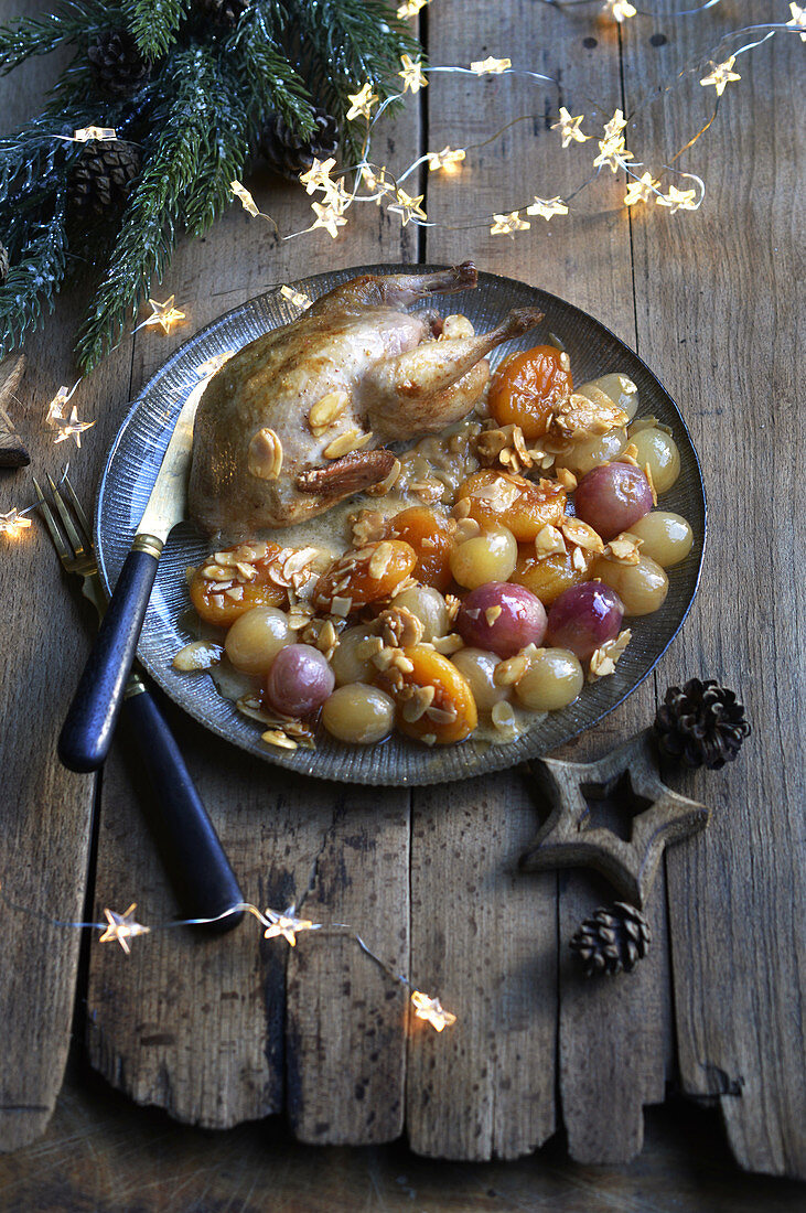 Quail with grapes,dried apricots,almonds and honey