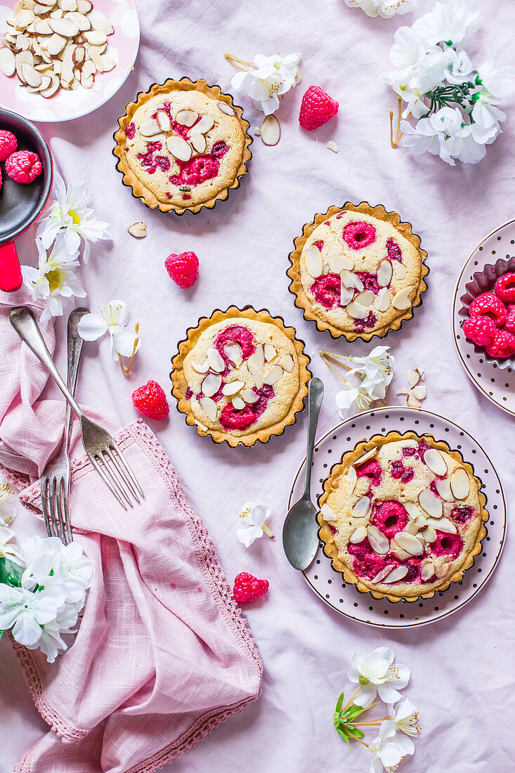 Marzipan and raspberry tortes