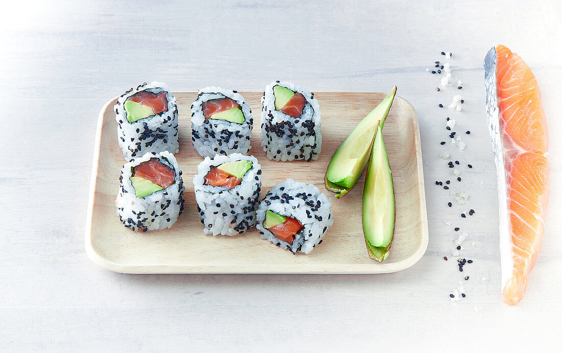 California rolls with salmon and avocado (Japan)