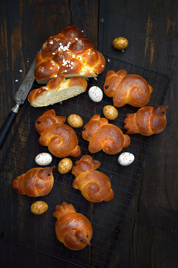 Rabbit shaped brioche Easter rolls