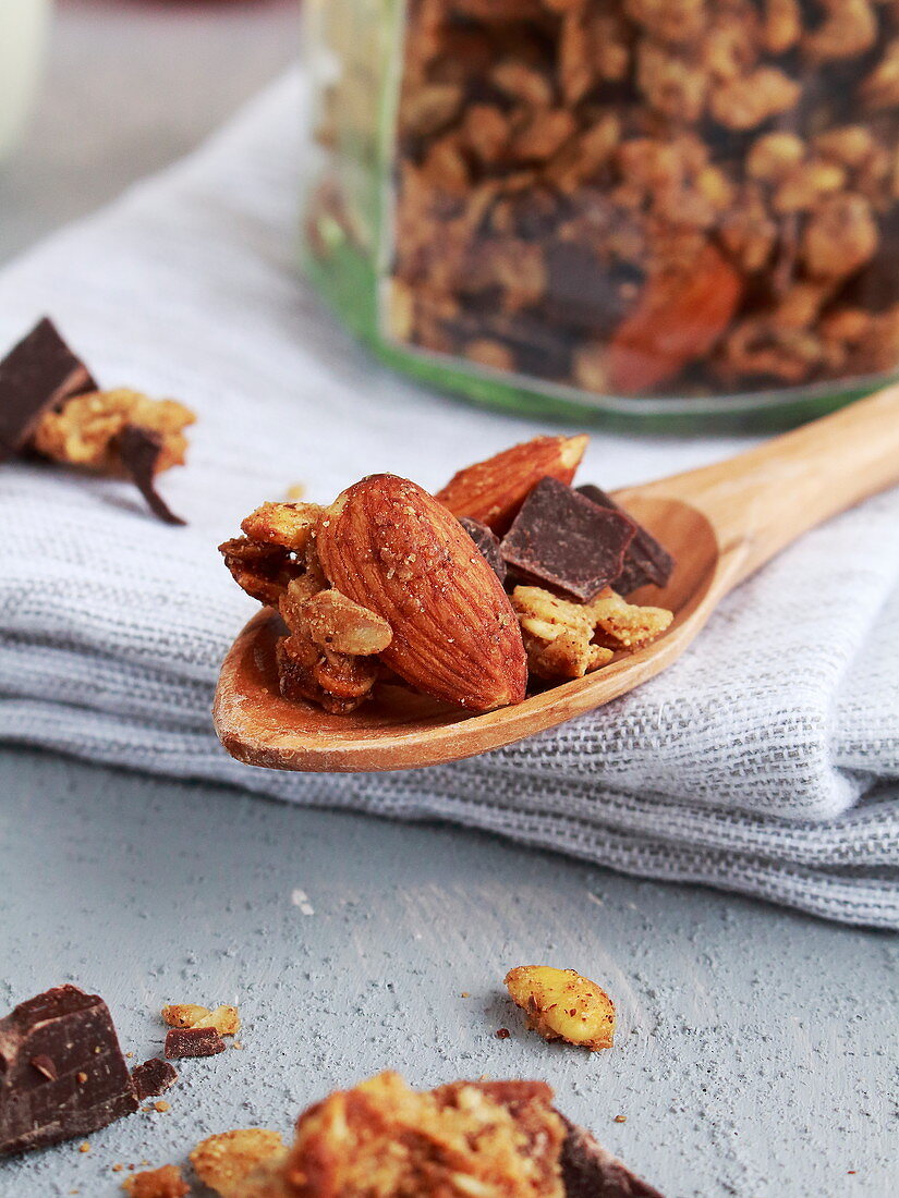 Wholemeal muesli with chestnut flour, dried fruit and chocolate