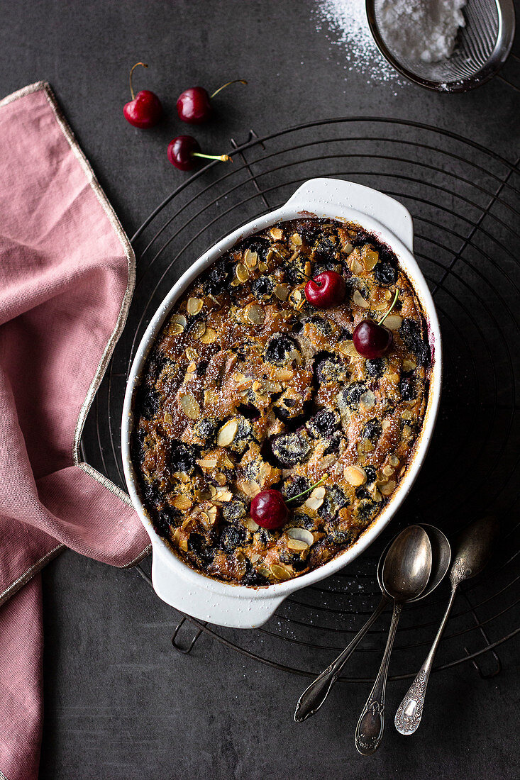 Cherry clafoutis with almonds