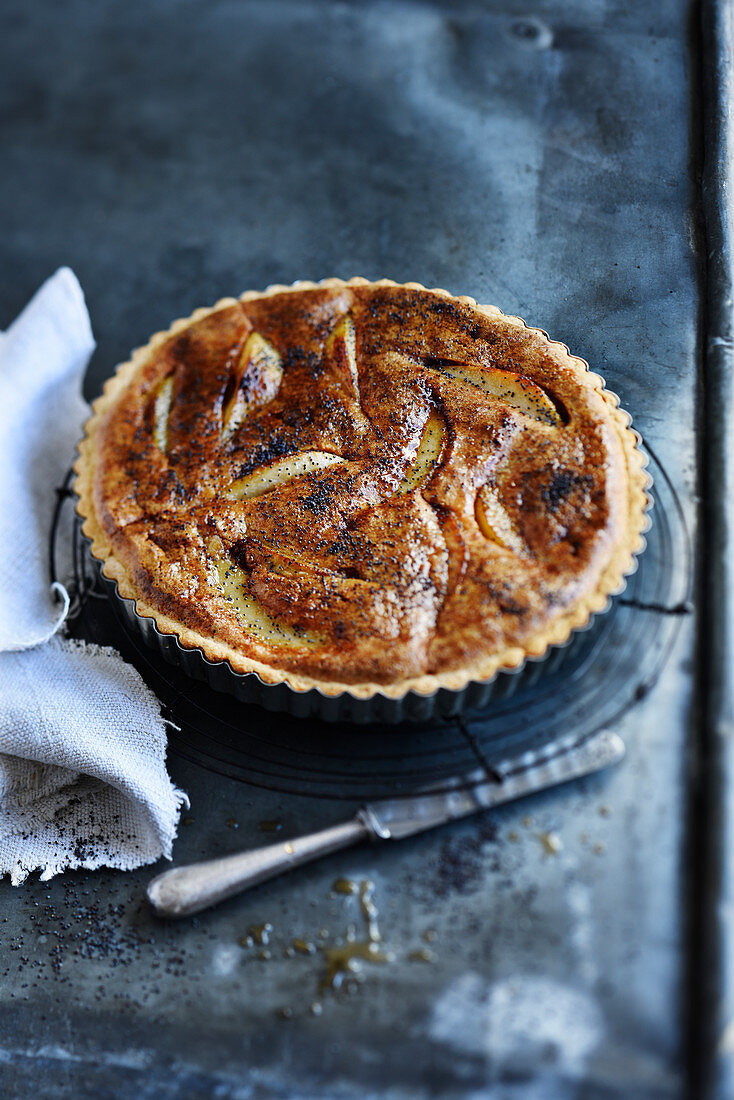 Tarte Bourdaloue with pears and poppy seeds