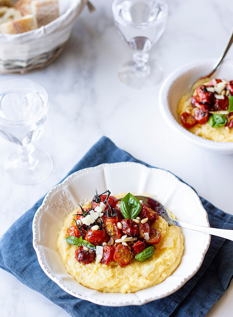 Polenta with parmesan and cherry tomatoes