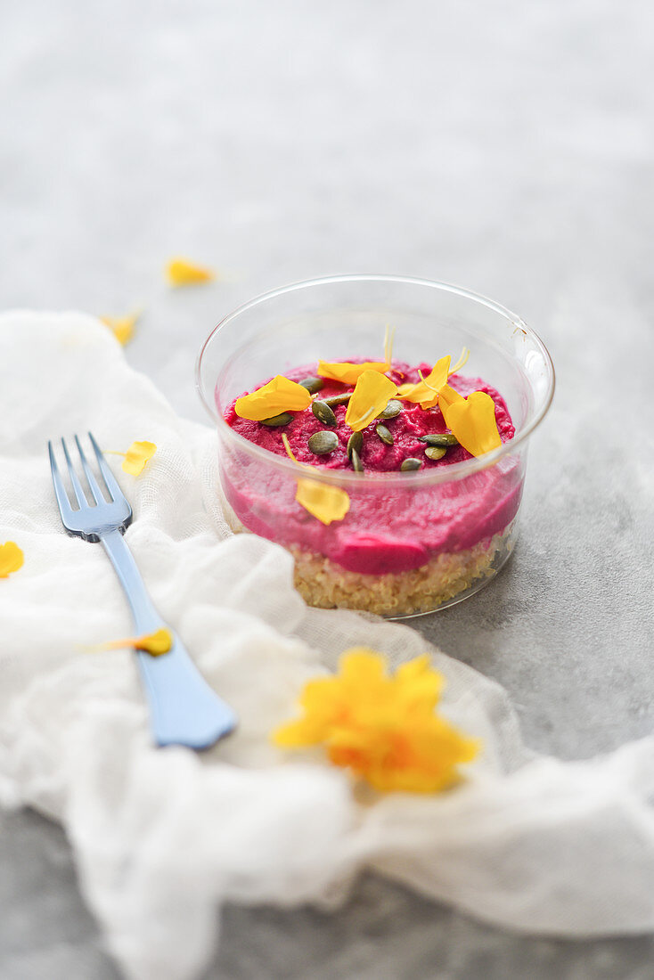 Quinoa with beetroot hummus