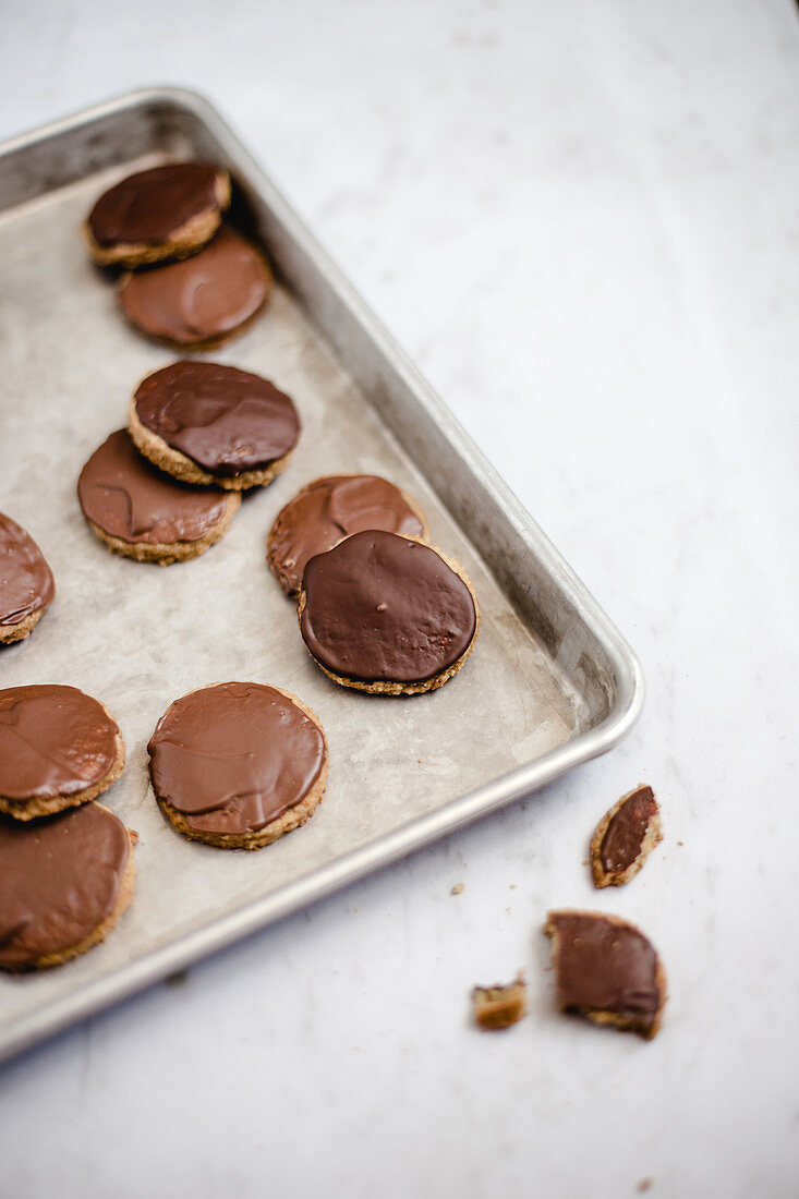 Biscuits with chocolate icing