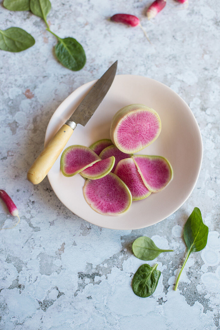 Sliced watermelon radish