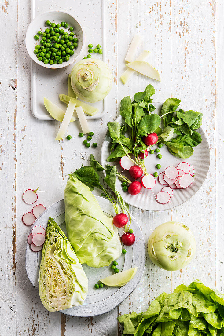 Still life with spring vegetables