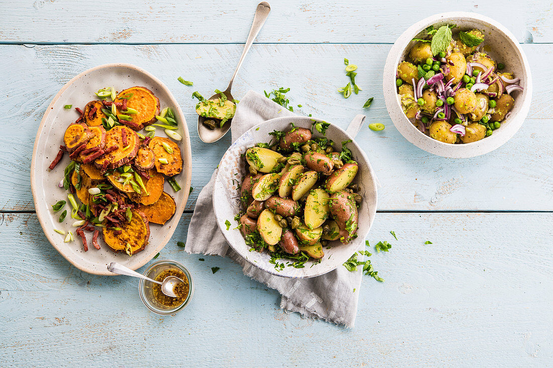 Three different potato salads