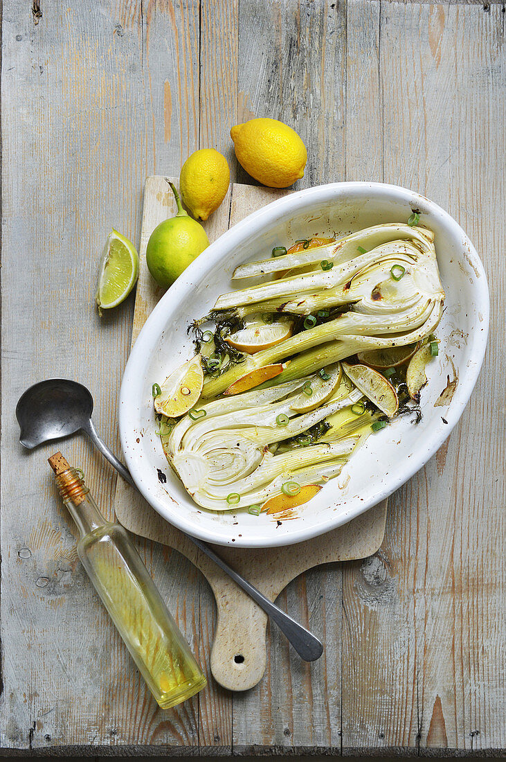 Baked fennel with lemons and limes