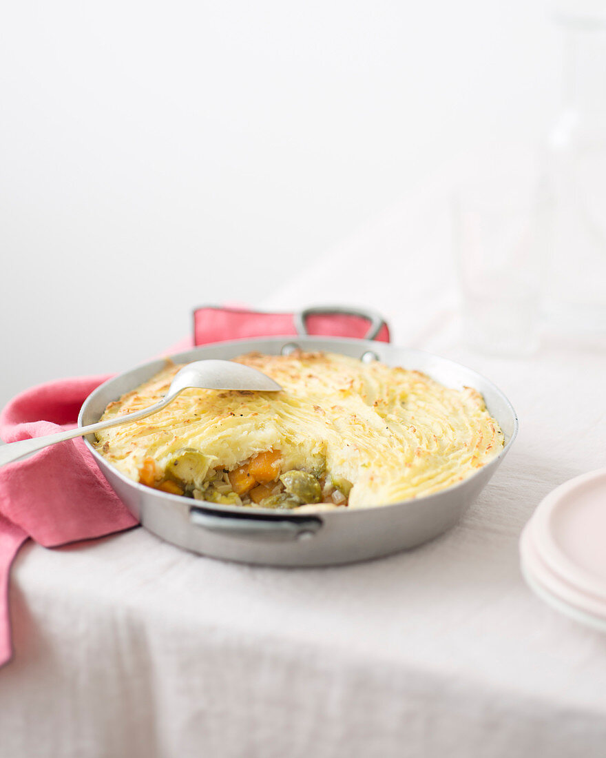 Parmentier with Brussels sprouts and carrots