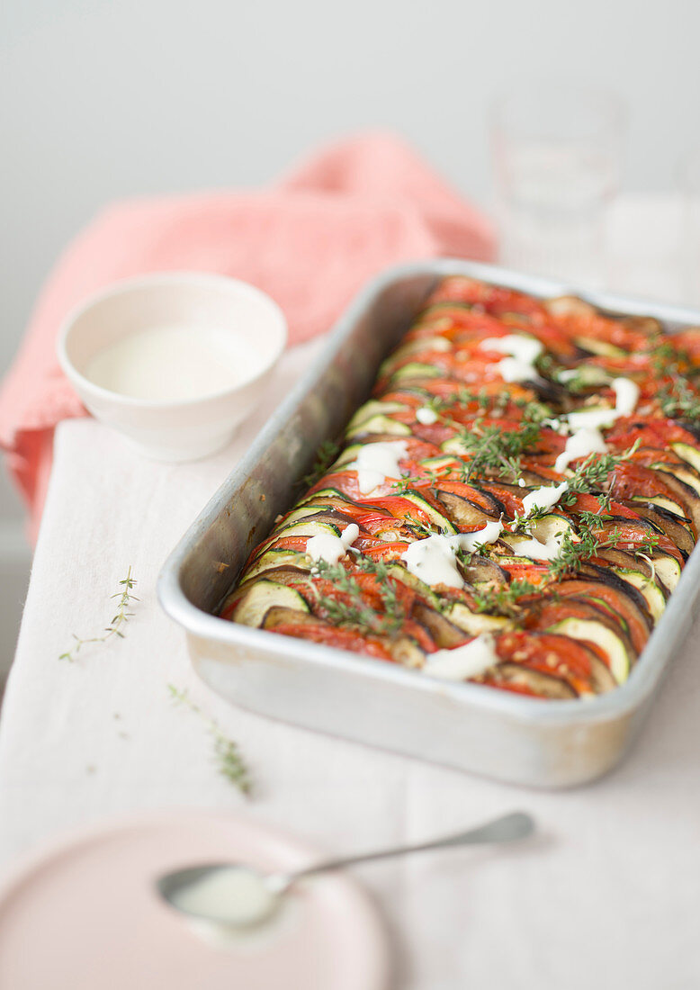 Tian de légumes (Mediterranean vegetable casserole from the South of France) with processed cheese