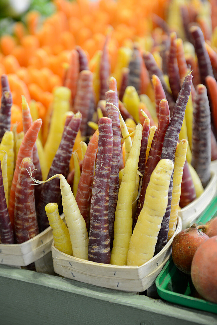 Colourful carrots at a market
