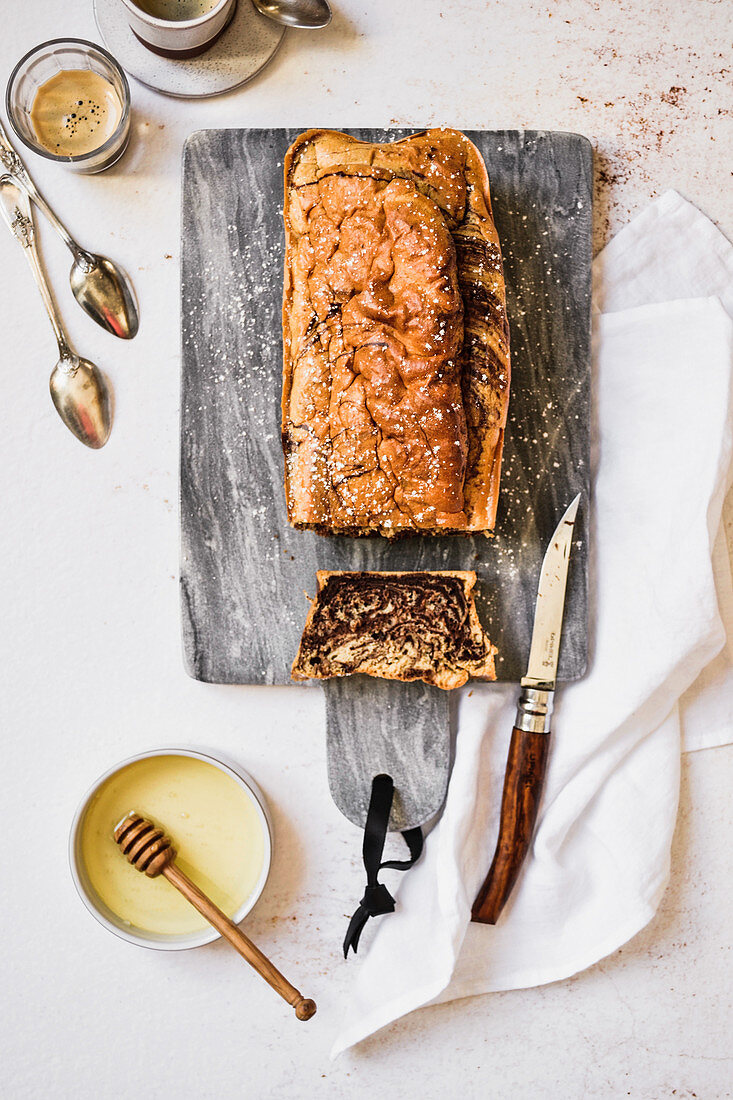 Marble cake loaf, cut into pieces