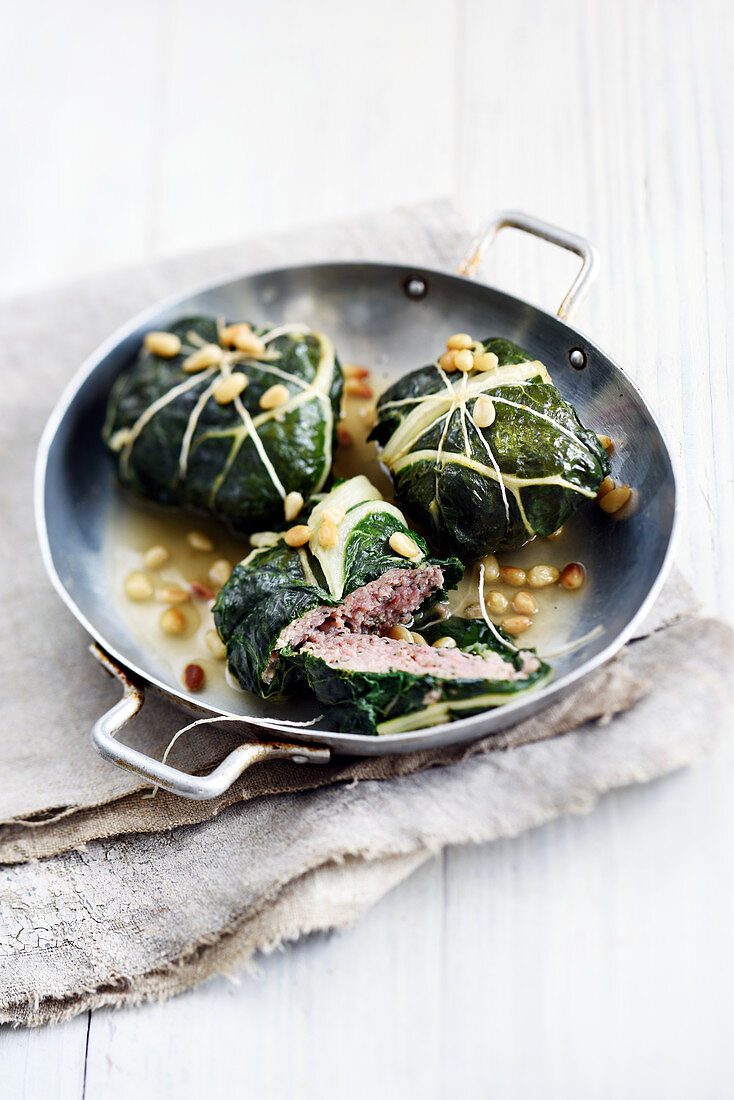 Chard parcels stuffed with pork and pine nuts