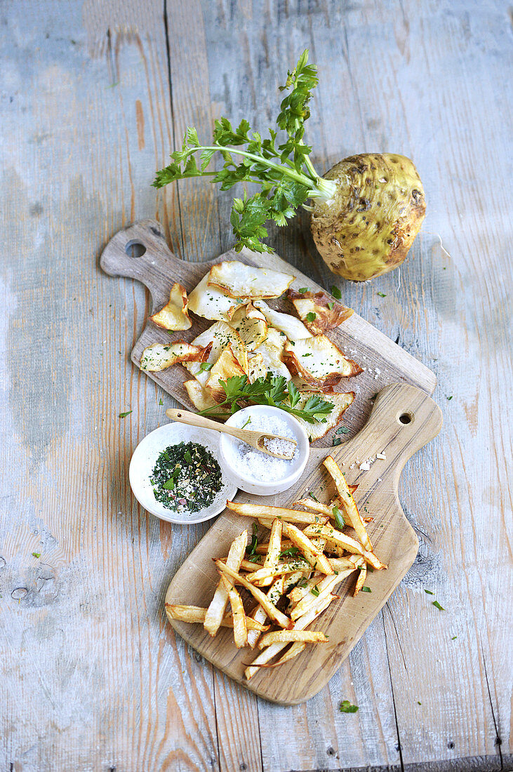 Potato and celeriac chips