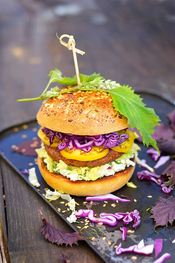 Vegetarian burger flavored with shiso