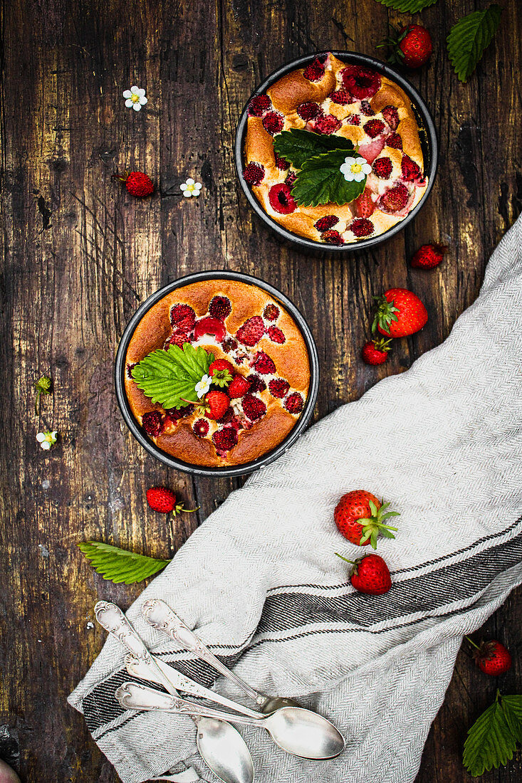 Berry souffle with wild strawberries and raspberries