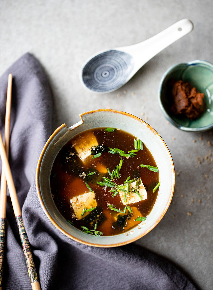 Homemade miso soup with Autumn vegetables