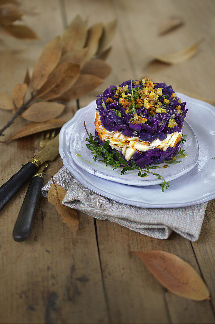 Red cabbage timbale with haddock