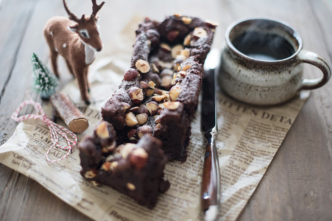 Mini chocolate cake with hazelnuts for Christmas