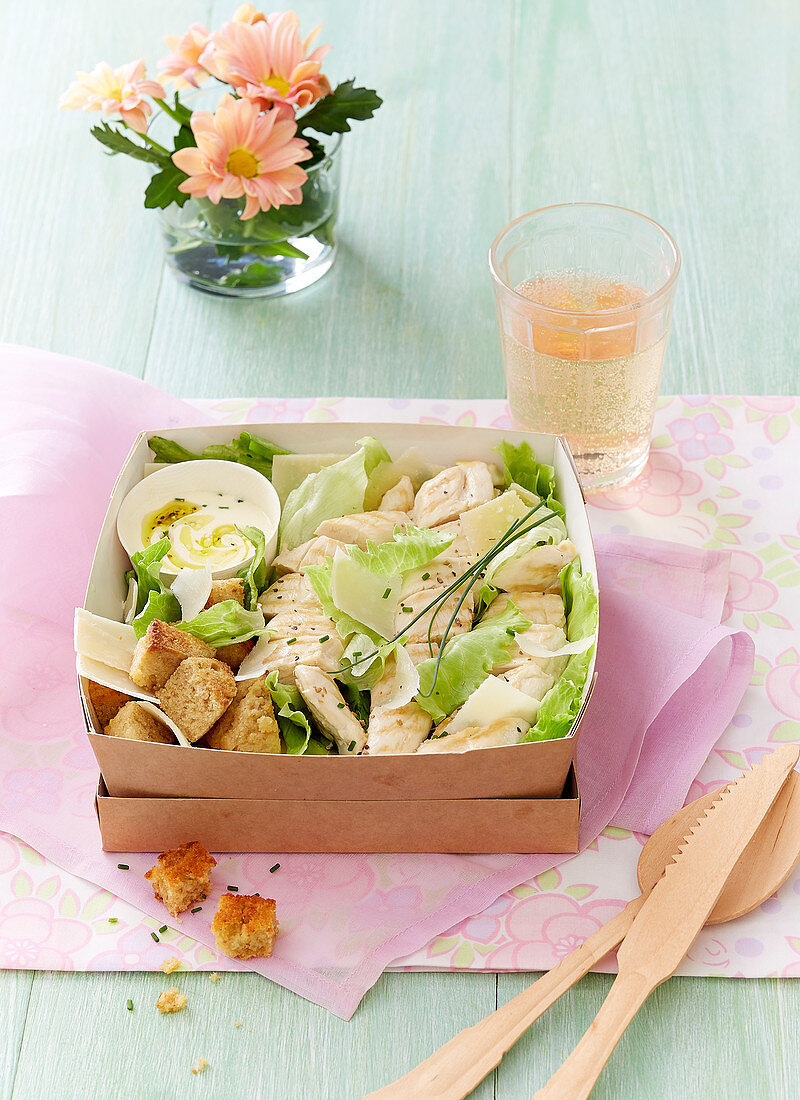 Caesar salad in a Bento box