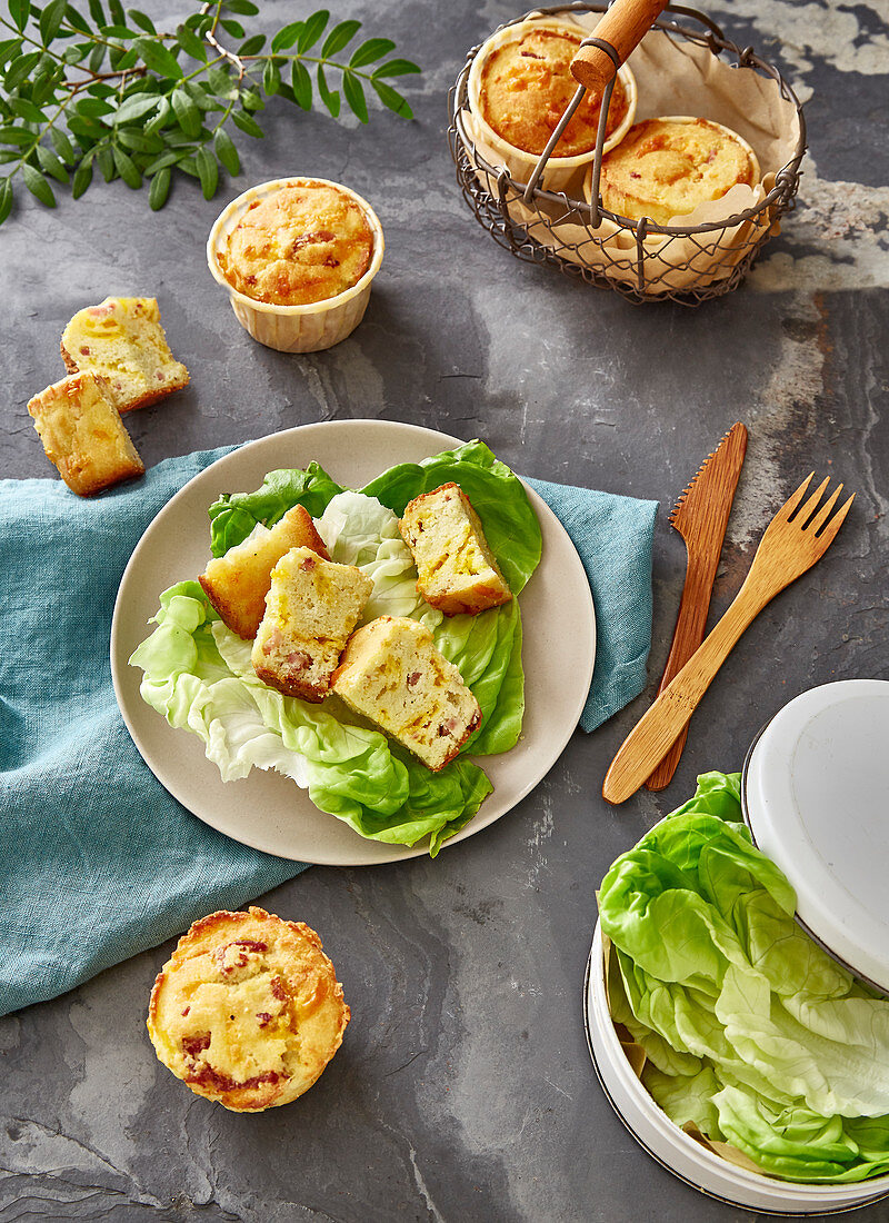 Savoury bacon muffins with cheddar cheese