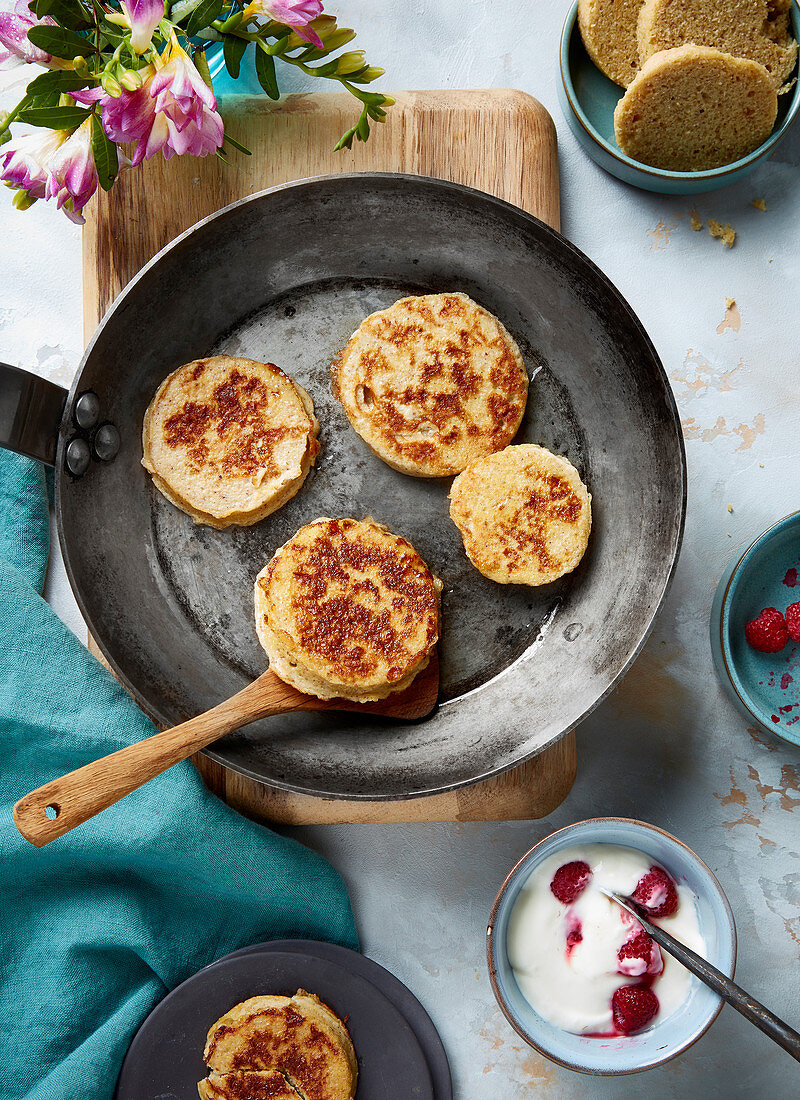 Keto toast fried in a pan