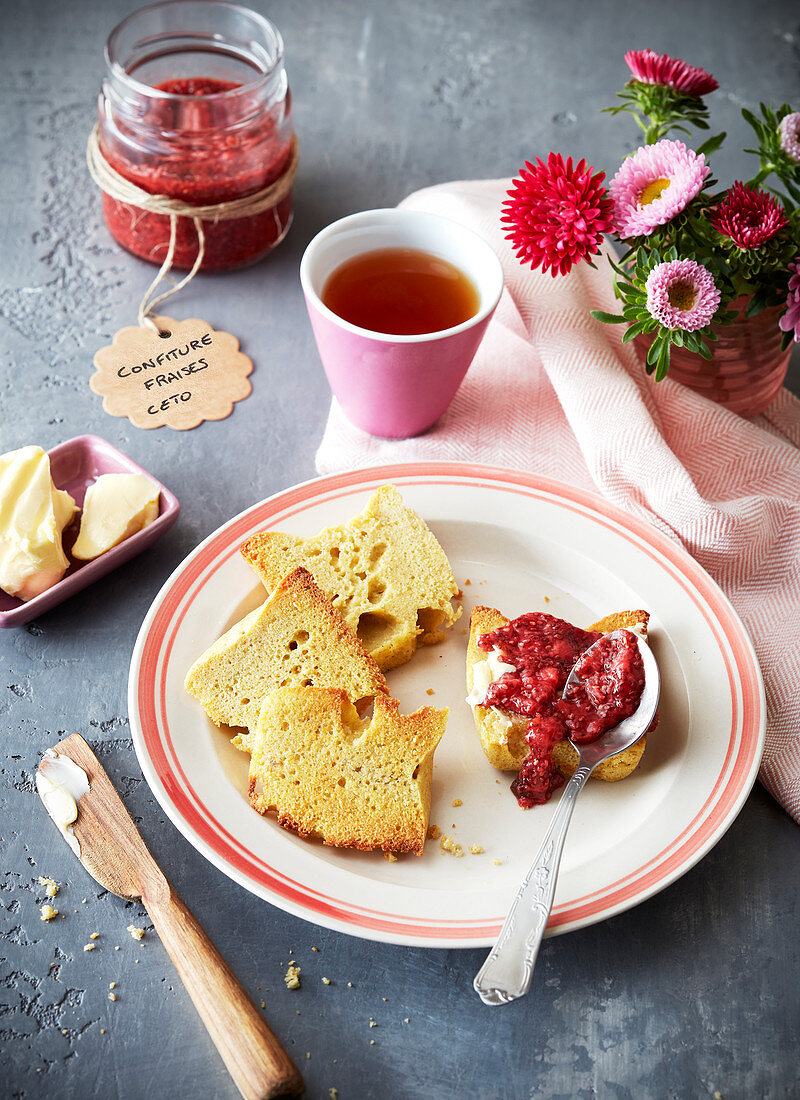 Keto toast with strawberry jam