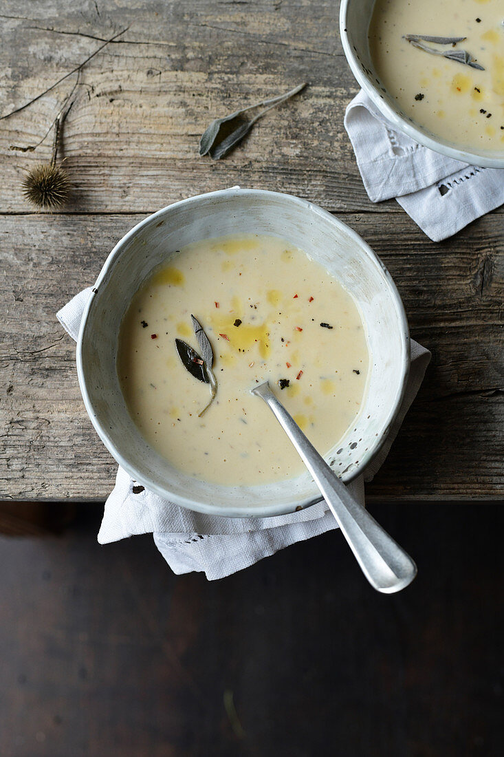 Garlic soup with sage