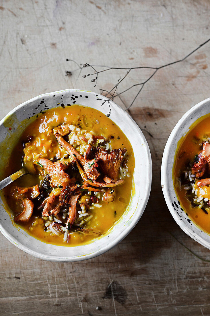 Miso,pumpkin,mushroom and rice soup