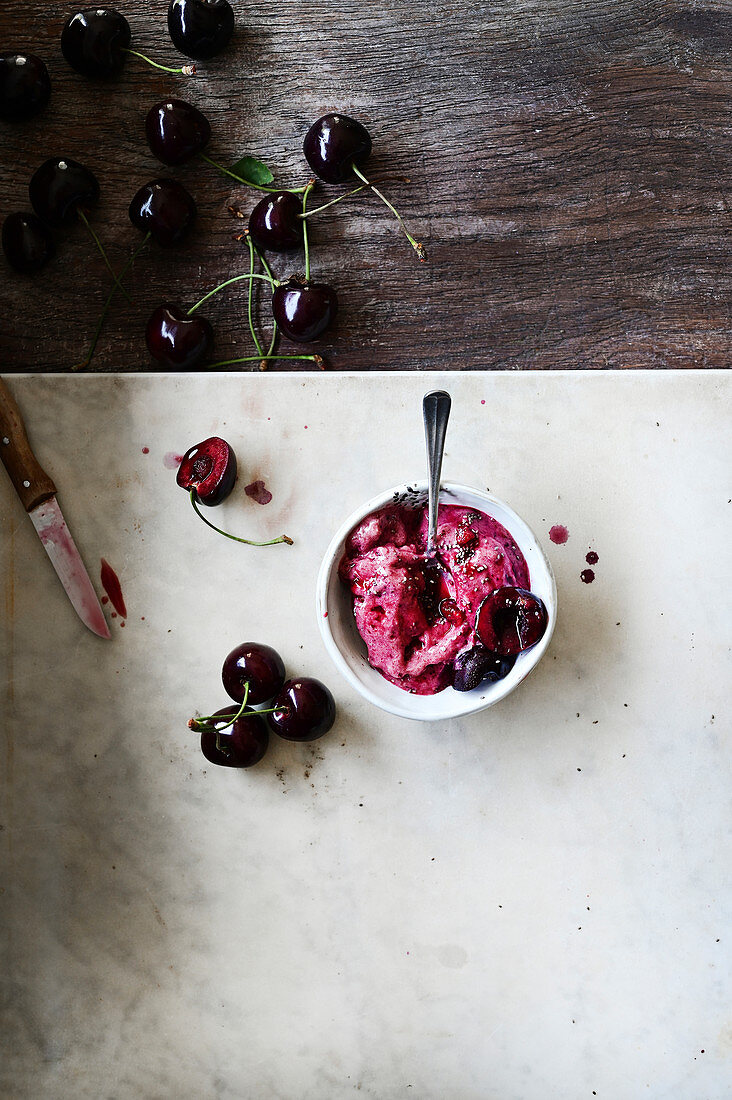 Homemade cherry ice cream