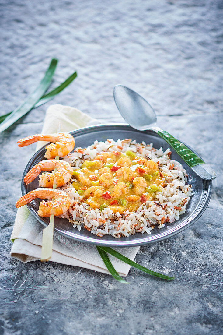 Prawn curry with coconut milk on rice