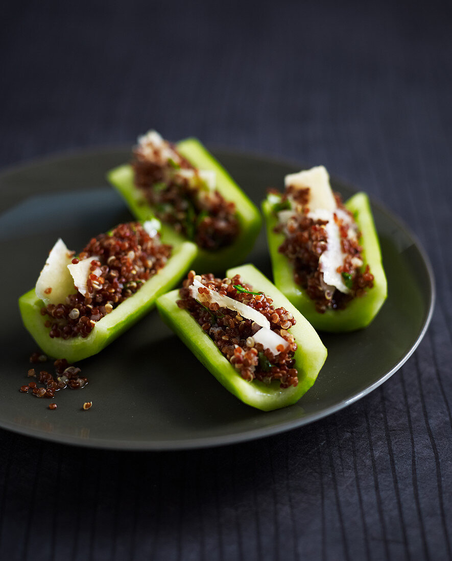 Cucumber stuffed with quinoa and parmesan cheese