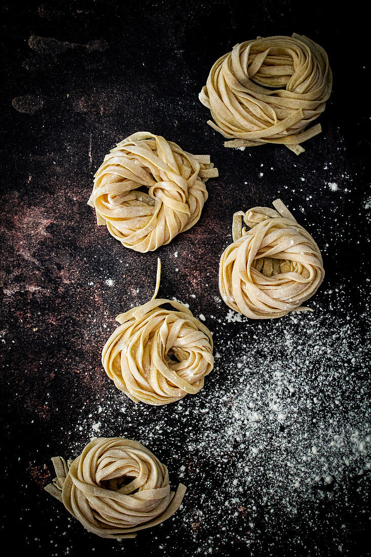 Nests of fresh pasta