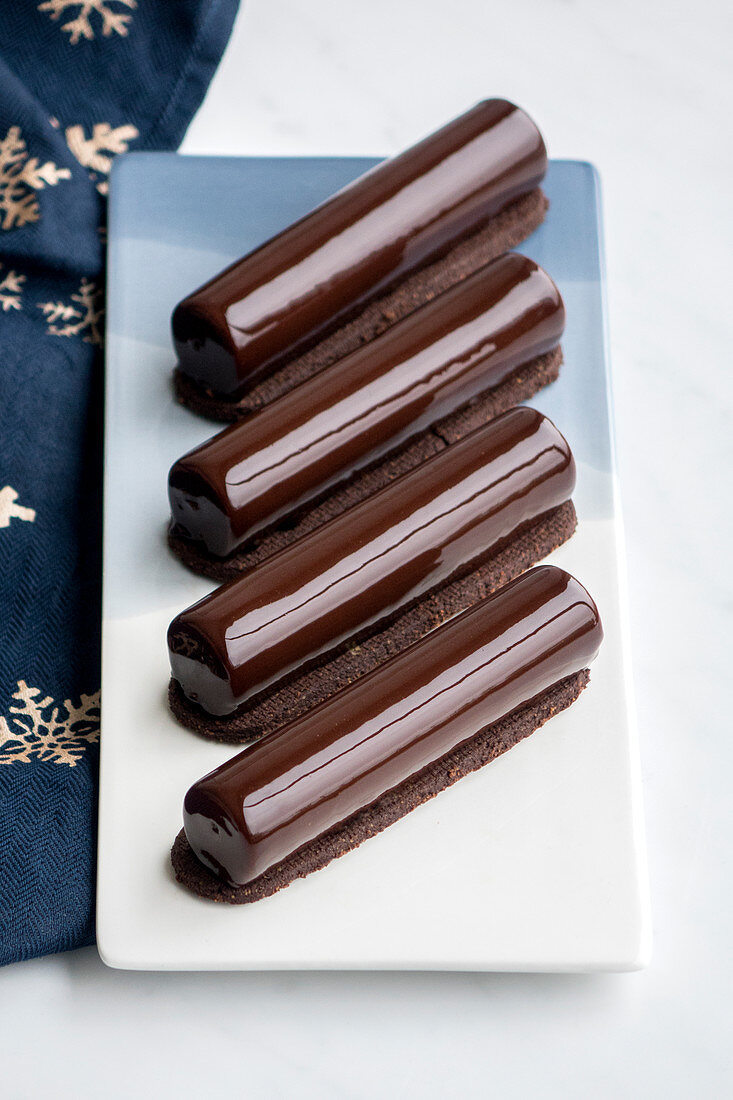 Chocolate caramel sticks with chocolate icing
