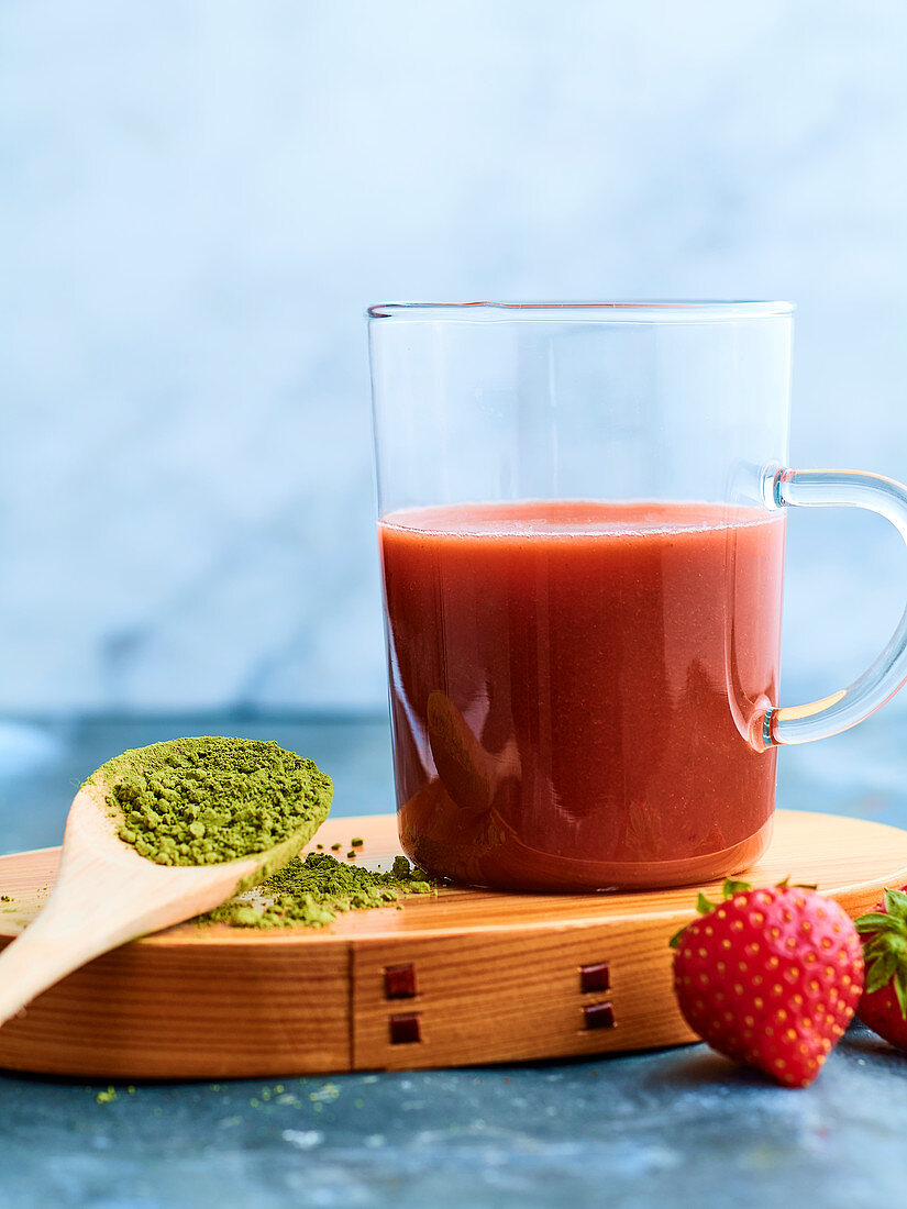 Strawberry juice with matcha tea