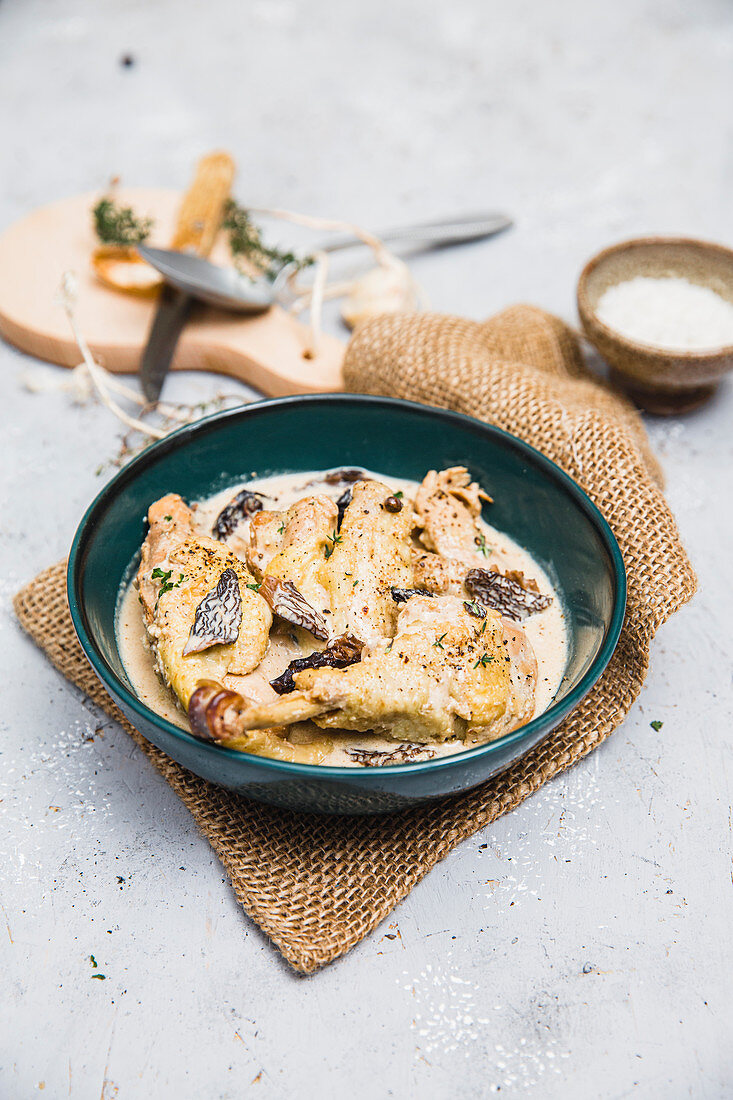 Chicken with morels and cream sauce